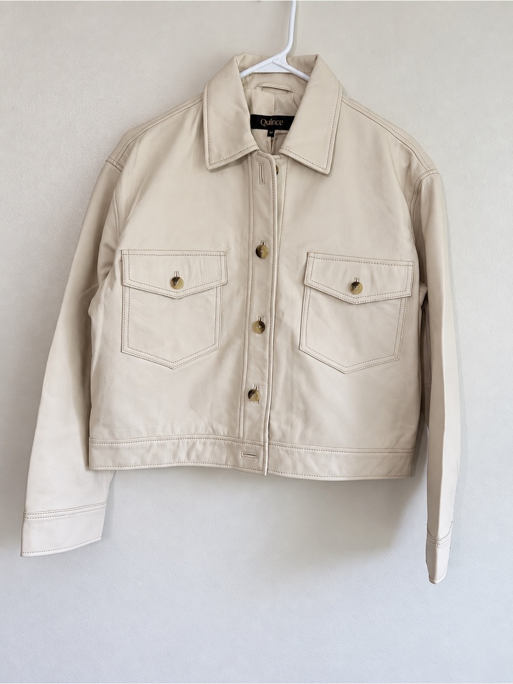 Quince 100% Leather Cropped Jacket in Birch, size M, new with tags